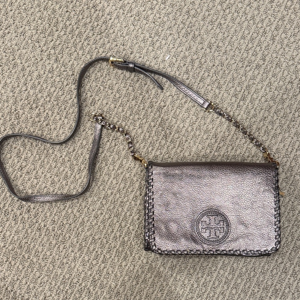 Tory Burch Shimmering Silver Crossbody Bag
